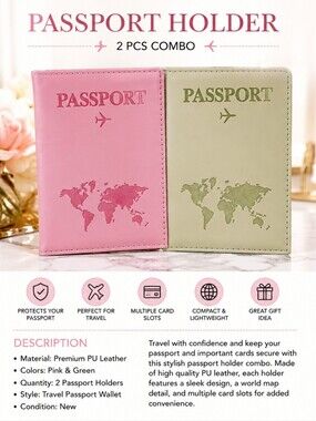TRAVEL WALLET DUO STYLISHLY Pink & Green PASSPORT HOLDER